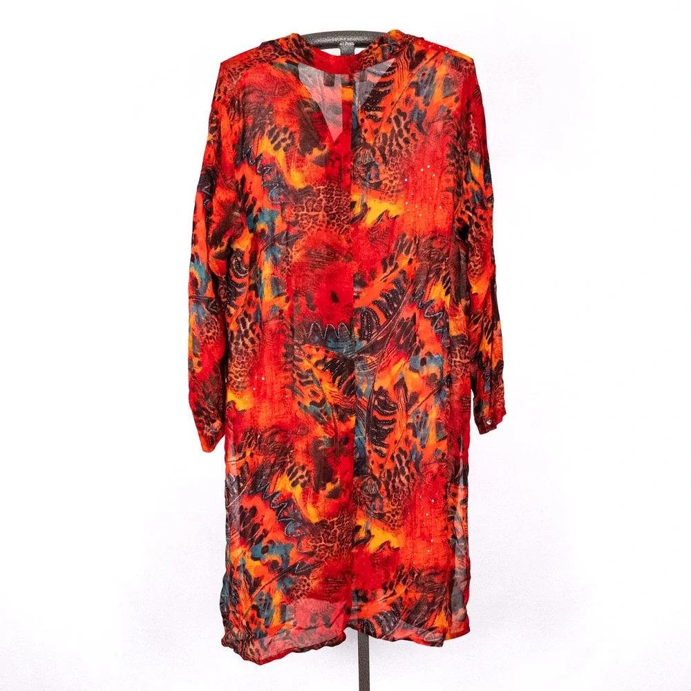 Vintage Chico's Design Sheer Beaded Artsy Shirt Dress Tunic Women's XL Boho Bold - Picture 5 of 9